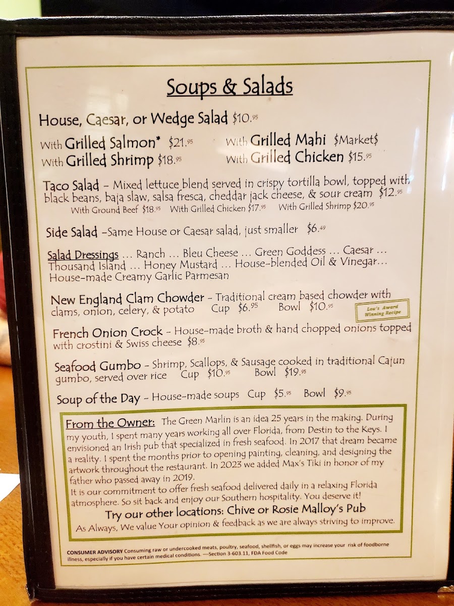 Green Marlin Menu - Image 3